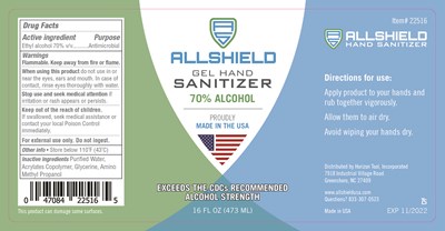 Allshield 22516 Sanitizer Gel 16 oz. with  Hand Pump   Label  6 x 3 TenSan 01
